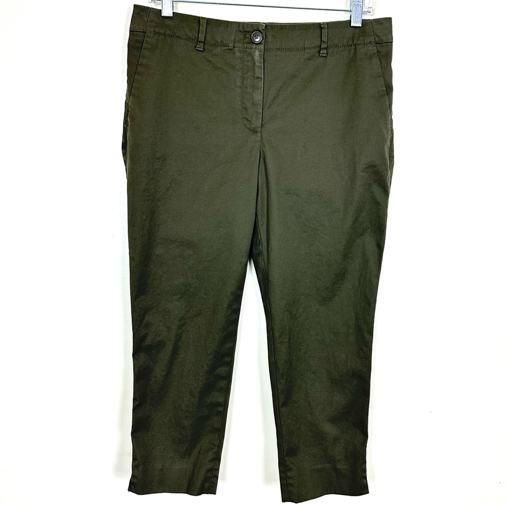 TALBOTS Women’s Olive Colored Tapered Leg Capri Flat Front Chino Pants, Size 6P